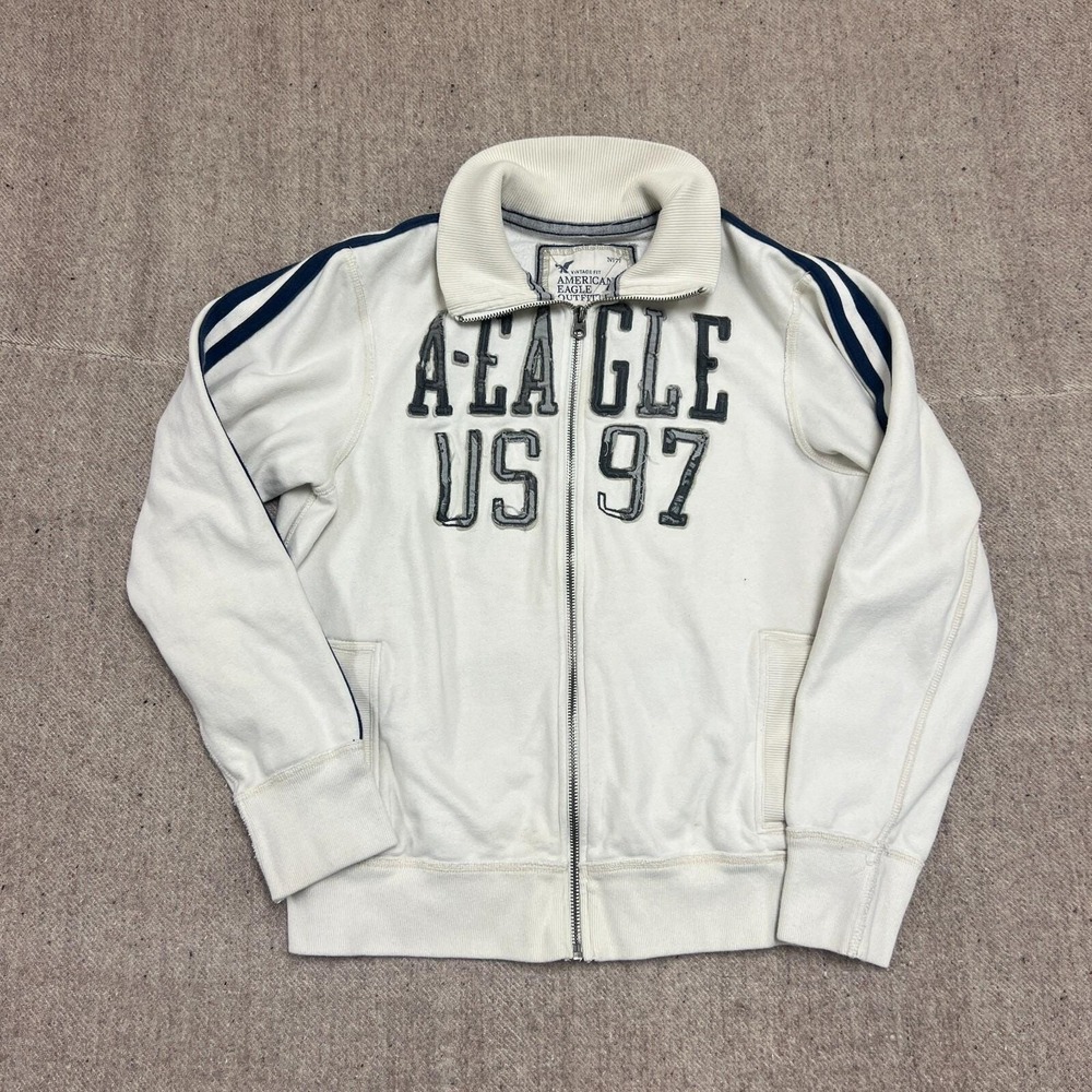Vintage American Eagle Full Zip Sweatshirt Mens Large White 2000s Y2K